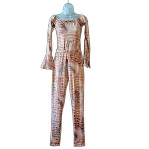 Snakeskin Long Sleeve Bodysuit Top Legging Set Sz S